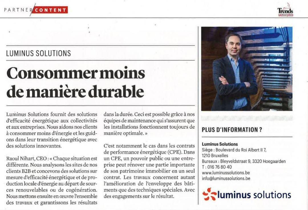 Luminus Solutions dans le top 10 des Trends Gazelles 2023 à Bruxelles !
