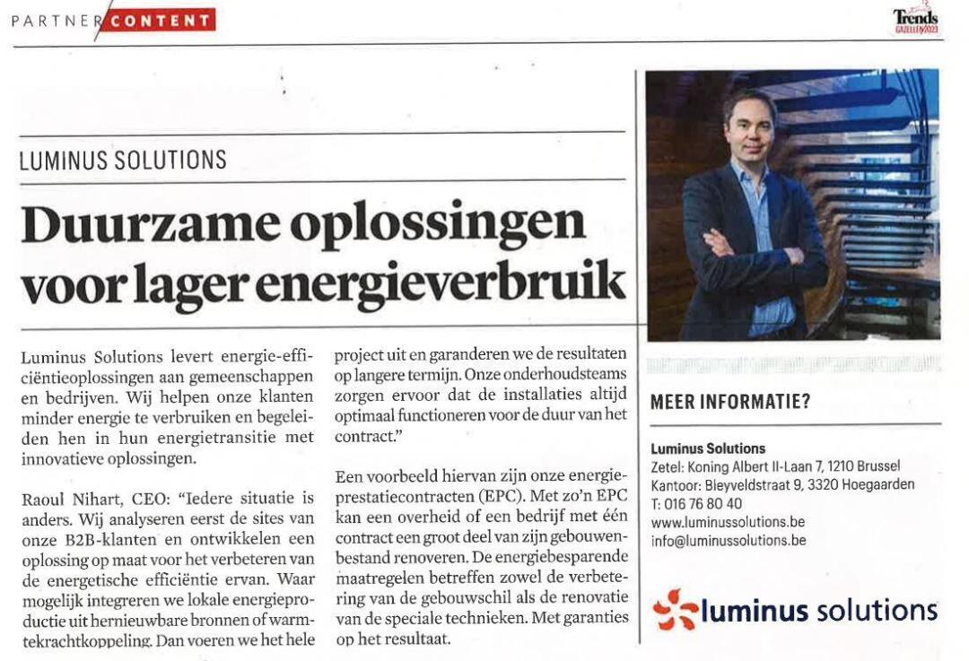 Luminus Solutions in de top 10 van de Trends Gazellen 2023 in Brussel!